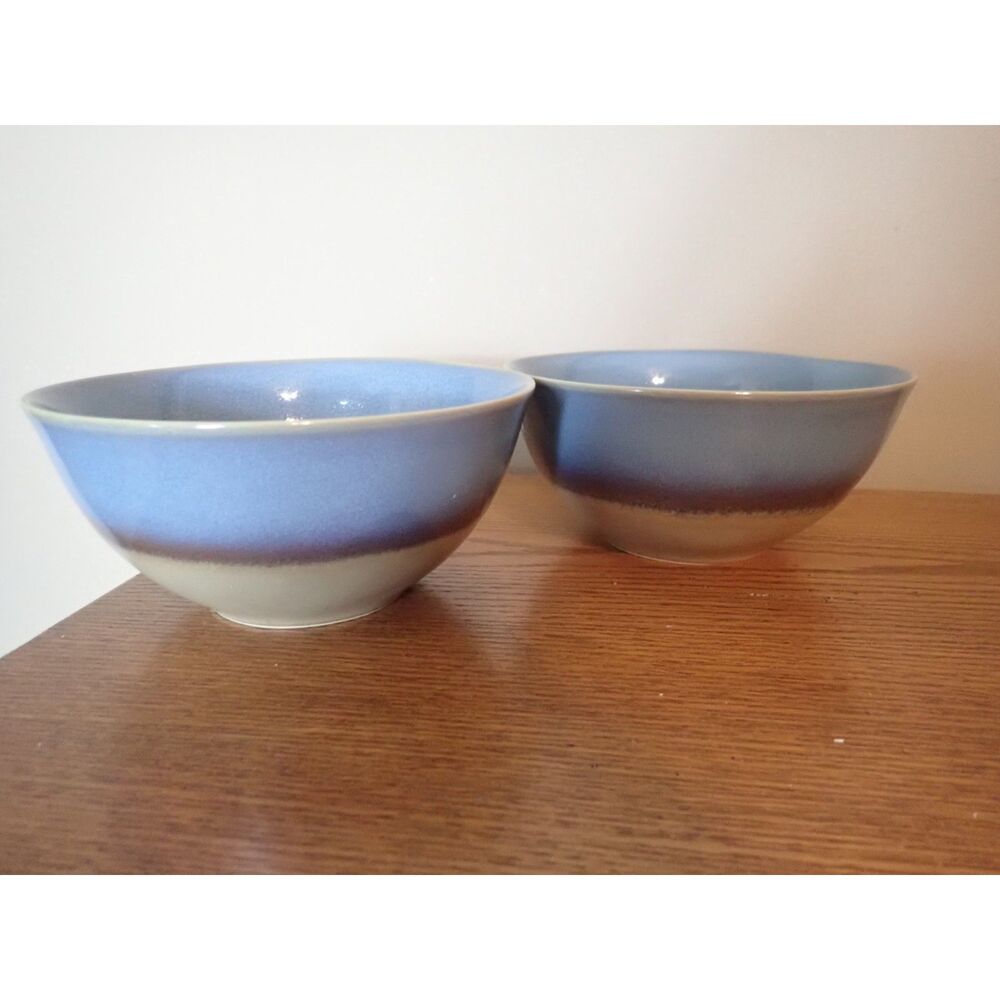 Matceramica Portugal Blue Brown Soup Cereal Bowl Blue Stoneware (2) Two Lot